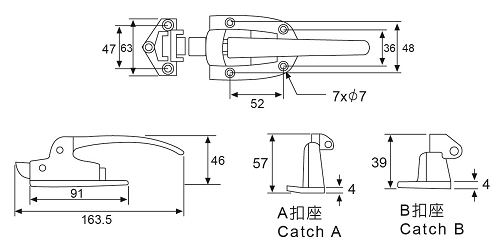 B08  L-52 STAINLESS HANDLES FOR AIRTIGHT CLOSURES