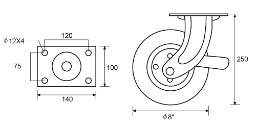 D08  8" HEAVY DUTY PLATE CASTERS