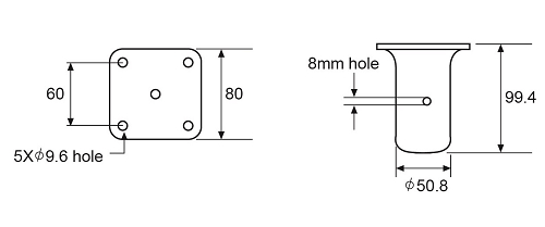 E03  1 1/2" 38m/m STAINLESS STEEL LEG SOCKETS FOR 1/1/2" OD WITH TUBING WELDED MOUNTING PLATE