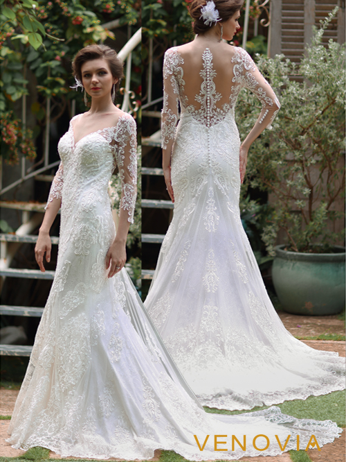 2259 TRUMPET SWEETHEART NECKLINE 3/4 SLEEVES SLEEVE