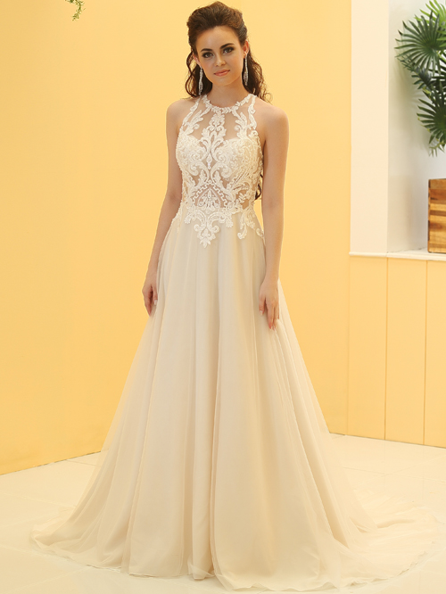 3321 A LINE JEWEL NECKLINE SLEEVELESS