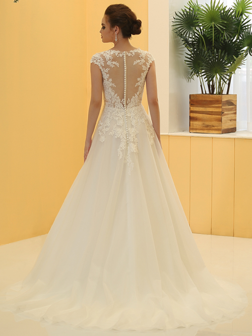 3323 A LINE SABRINA NECKLINE CAP SLEEVE