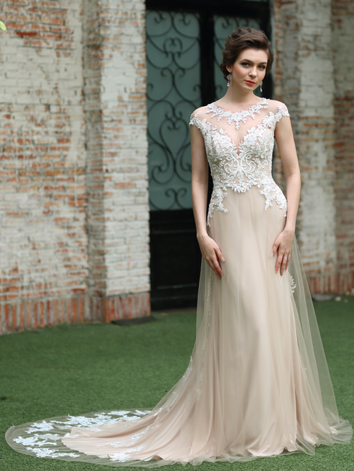 8328 A LINE SABRINA NECKLINE CAP SLEEVE