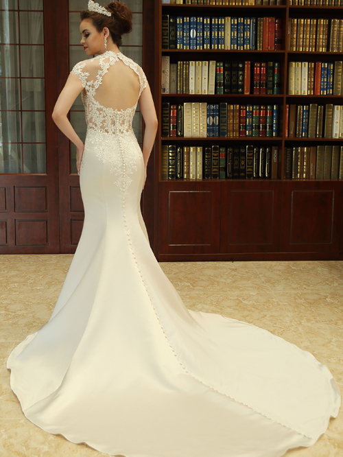 8335 TRUMPET JEWEL NECKLINE CAP SLEEVE