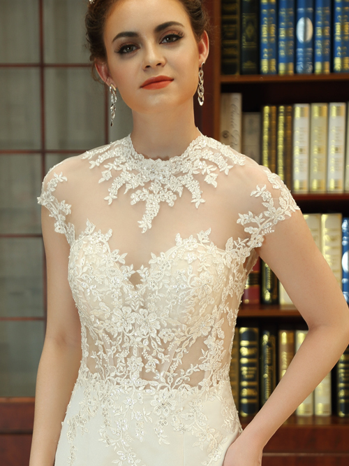 8335 TRUMPET JEWEL NECKLINE CAP SLEEVE