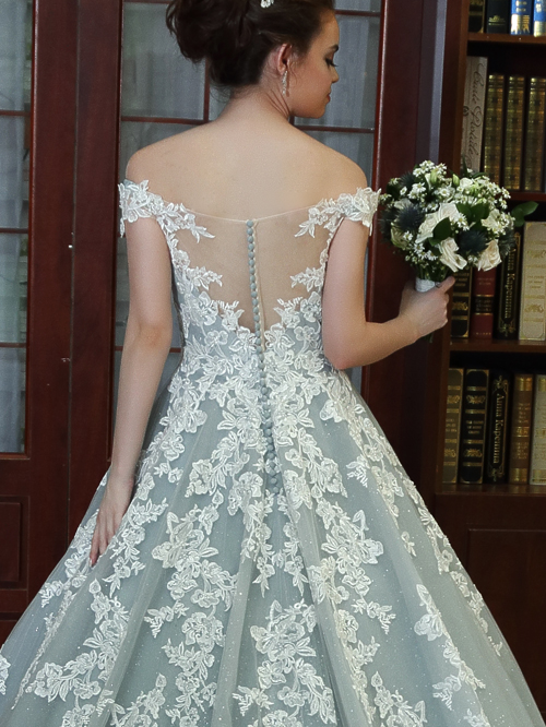 8345 BALL GOWN OFF THE SHOULDER NECKLINE SHORT SLEEVE