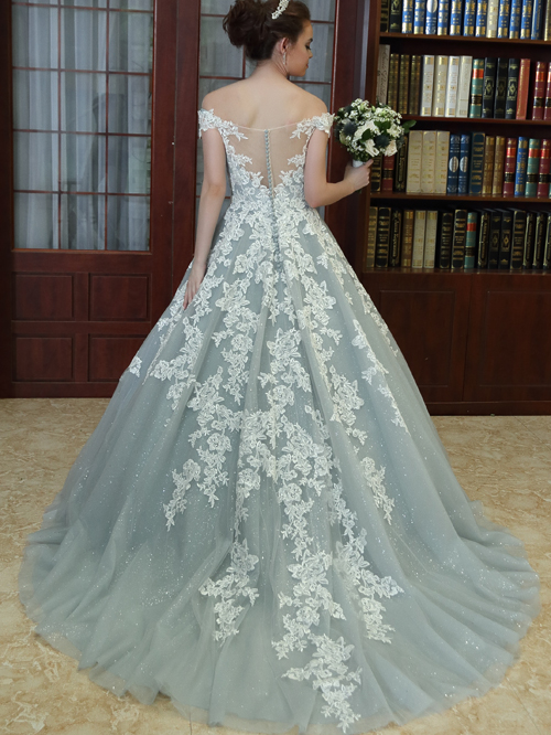 8345 BALL GOWN OFF THE SHOULDER NECKLINE SHORT SLEEVE