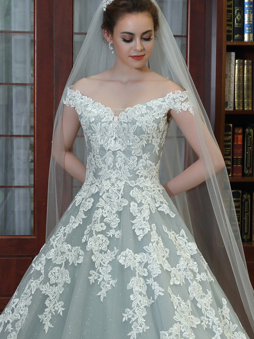 8345 BALL GOWN OFF THE SHOULDER NECKLINE SHORT SLEEVE