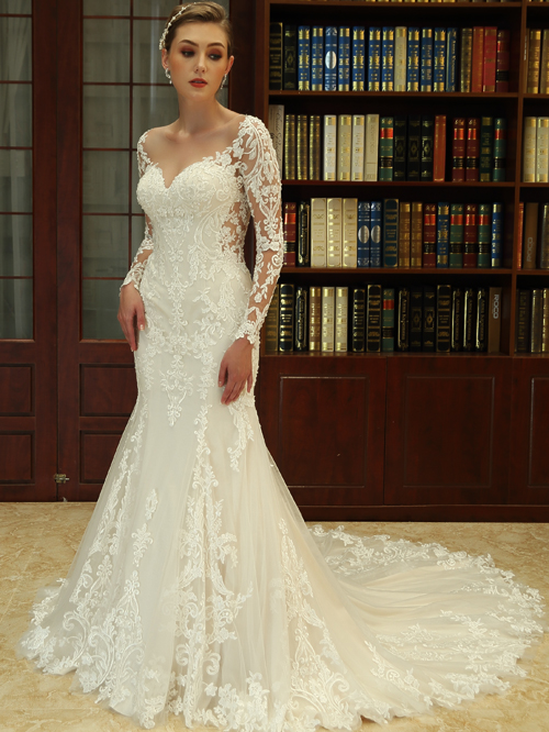 8348 TRUMPET SWEETHEART NECKLINE LONG SLEEVE