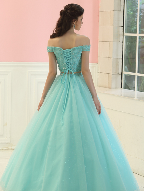 9980 BALL GOWN OFF THE SHOULDER NECKLINE SHORT SLEEVE