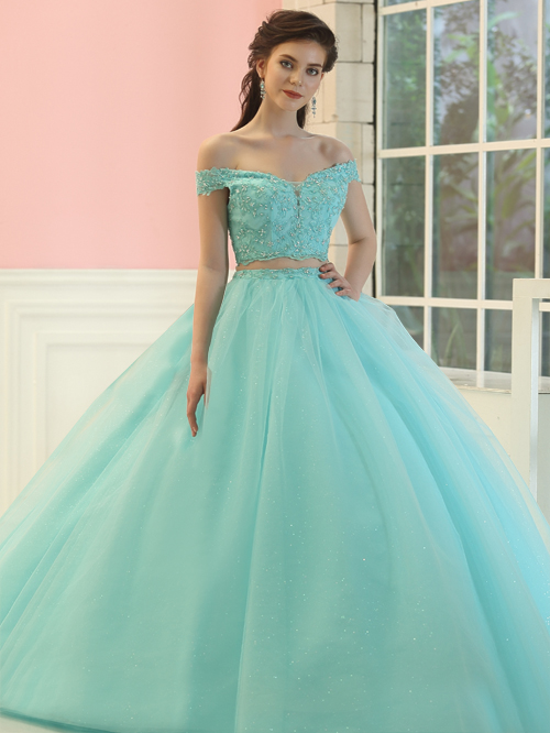 9980 BALL GOWN OFF THE SHOULDER NECKLINE SHORT SLEEVE