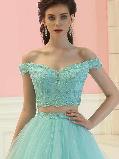 9980 BALL GOWN OFF THE SHOULDER NECKLINE SHORT SLEEVE