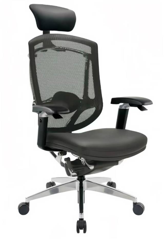 高背牛皮線控網椅