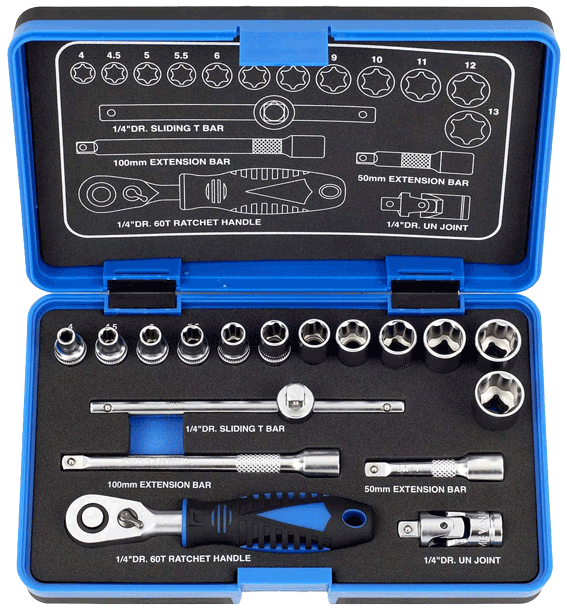 17PCS-1/4” DR.60T STUBBY RATCHET SUPER  LOCK SOCKET SET